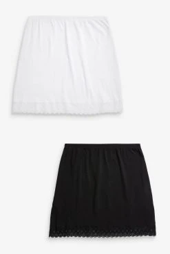 Next Black/White Cotton Short Half Slips 2 Pack