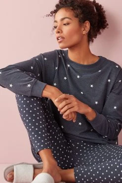 Next Navy Blue Stars Cotton Tunic And Legging Pyjamas Set -Next shop 247255s3 scaled