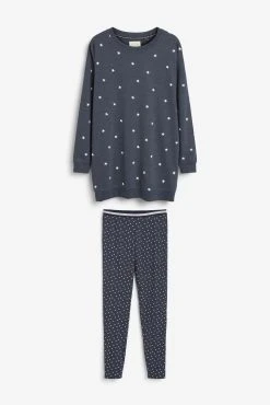 Next Navy Blue Stars Cotton Tunic And Legging Pyjamas Set -Next shop 247255s5 scaled