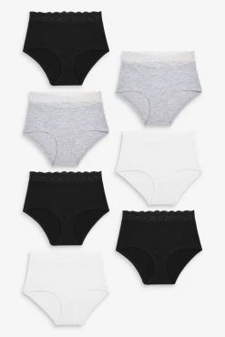 Next Monochrome Lace Trim Cotton Blend Knickers 7 Pack