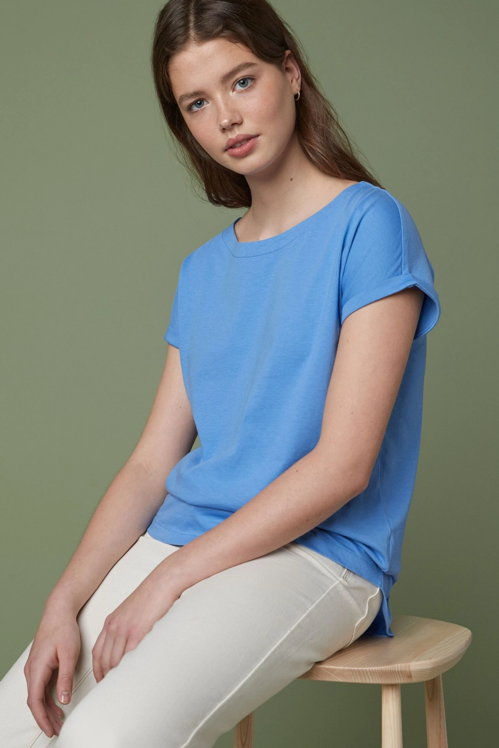 Next 100% Cotton Round Neck Cap Sleeve T-Shirt 1 Next 100% Cotton Round Neck Cap Sleeve T-Shirt