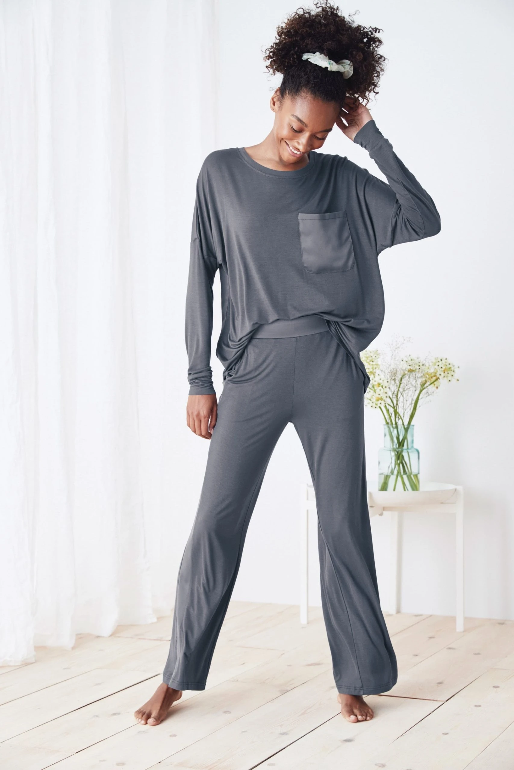 Next Charcoal Grey Wide Leg Pyjamas 1 Next Charcoal Grey Wide Leg Pyjamas