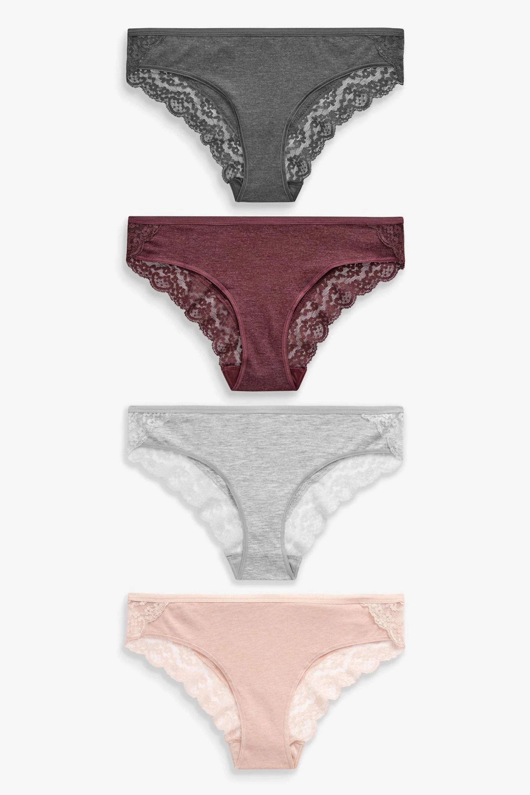 Next Lace Trim Cotton Blend Knickers 4 Pack 2 Next Lace Trim Cotton Blend Knickers 4 Pack - Image 2