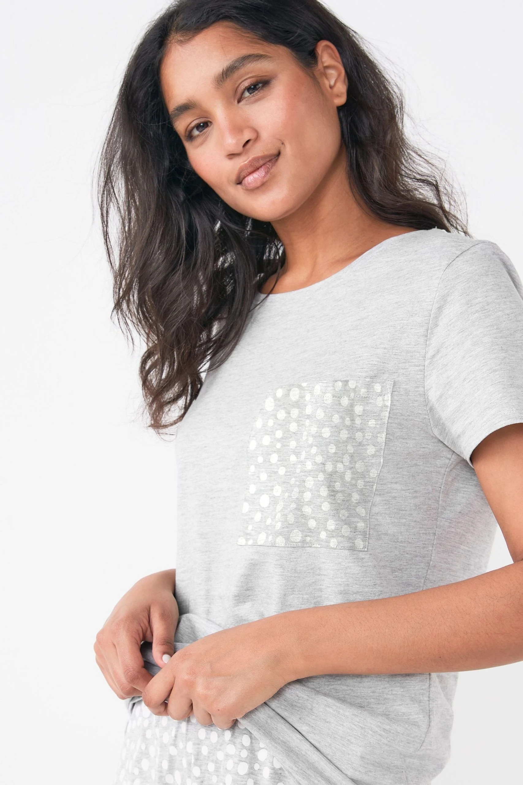 Next Grey Spot Cotton Blend Pyjamas 3 Next Grey Spot Cotton Blend Pyjamas - Image 3