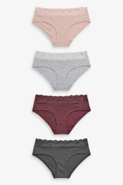 Next Lace Trim Cotton Blend Knickers 4 Pack