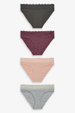Next Lace Trim Cotton Blend Knickers 4 Pack