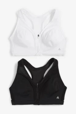 Black/White Next Active Sports High Impact Zip Front Bras 2 Pack