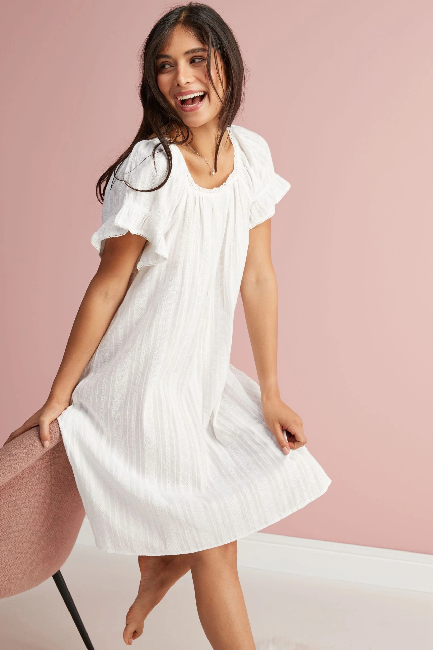 Next White Square Neck Ruffle Cotton Nightie Slip 1 Next White Square Neck Ruffle Cotton Nightie Slip