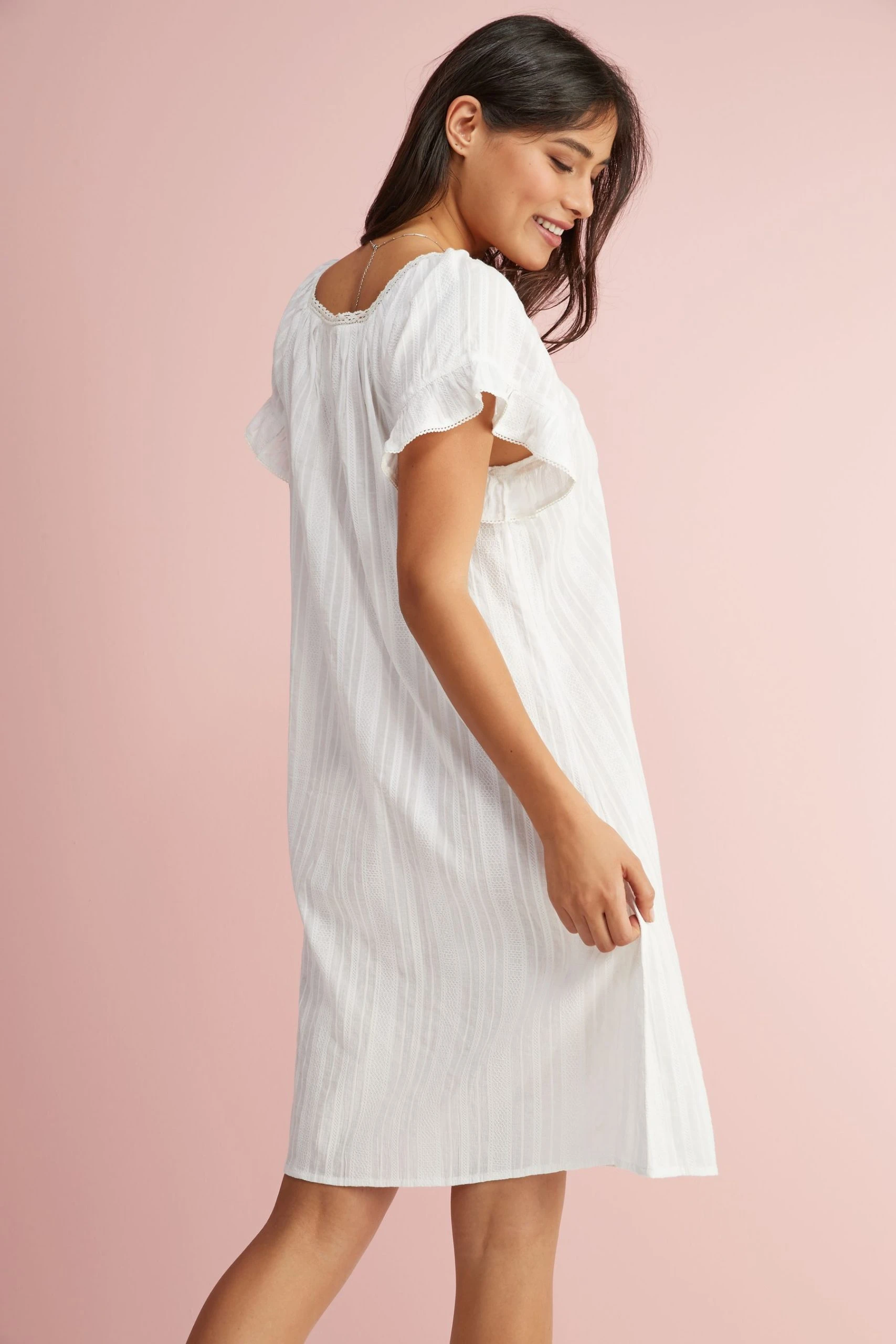 Next White Square Neck Ruffle Cotton Nightie Slip 2 Next White Square Neck Ruffle Cotton Nightie Slip - Image 2