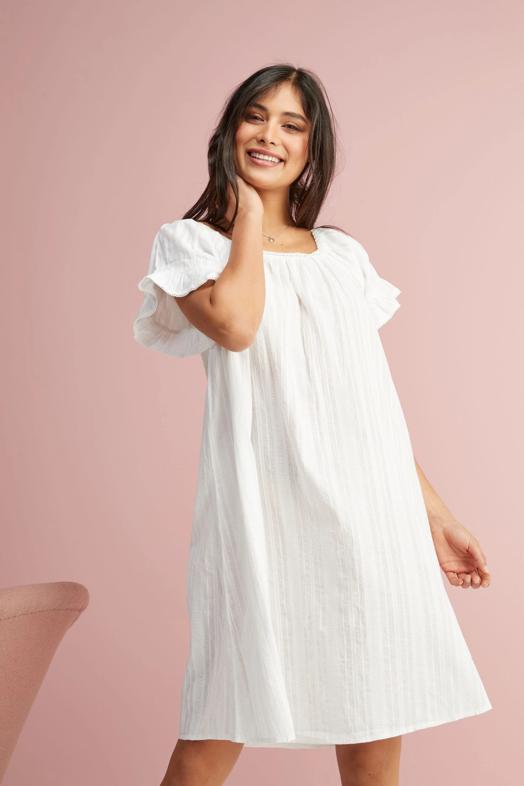 Next White Square Neck Ruffle Cotton Nightie Slip 3 Next White Square Neck Ruffle Cotton Nightie Slip - Image 3