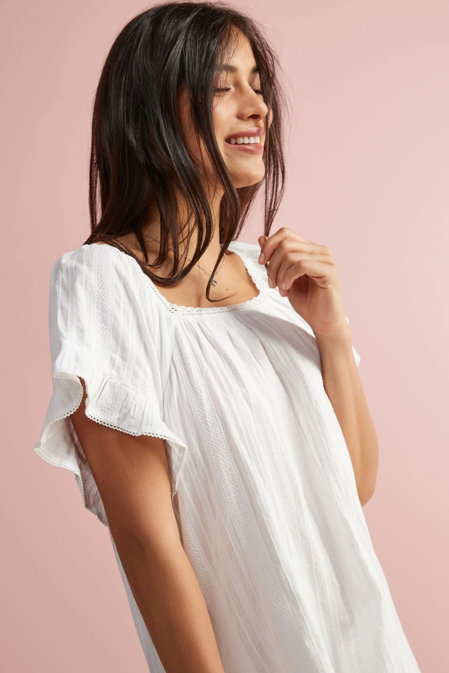 Next White Square Neck Ruffle Cotton Nightie Slip 5 Next White Square Neck Ruffle Cotton Nightie Slip - Image 5