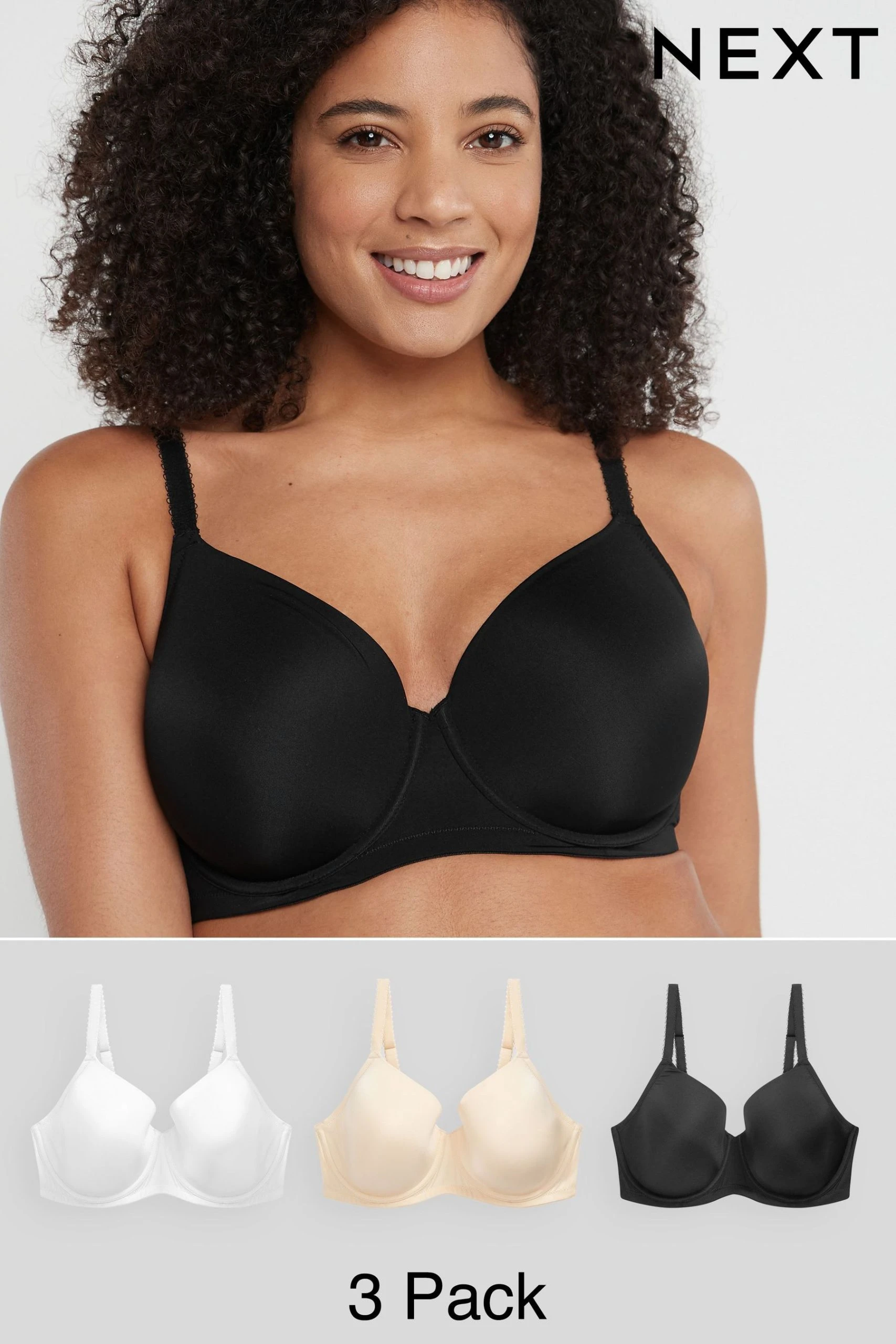 Next Black/White/Nude Smoothing T-Shirt Bras 3 Pack 2 Next Black/White/Nude Smoothing T-Shirt Bras 3 Pack - Image 2