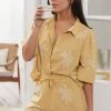 Next Yellow Palm Cotton Short Sleeve Button Through Pyjama Set