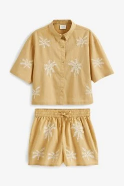 Next Yellow Palm Cotton Short Sleeve Button Through Pyjama Set -Next shop 7QA562s4 scaled