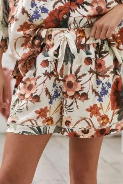 Next Cream Floral Linen Blend Button Through Short Set Pyjamas -Next shop 7QC 543s6 scaled