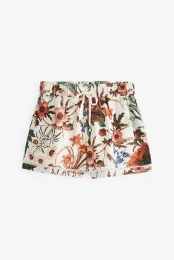 Next Cream Floral Linen Blend Button Through Short Set Pyjamas -Next shop 7QC 543s9 scaled