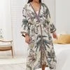 Next Ecru Cream Palm Linen Blend Lightweight Robe