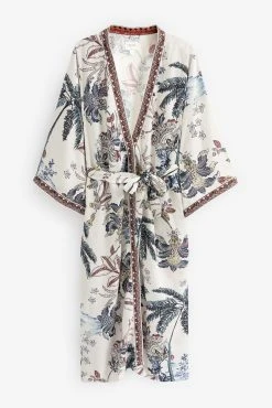 Next Ecru Cream Palm Linen Blend Lightweight Robe -Next shop 7TU 893s7 scaled