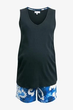 Next Navy Blue Abstract Maternity Cotton Blend Ribbed Vest Short Set Pyjamas -Next shop 7UL 431s5 scaled