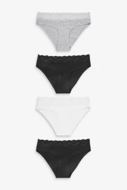 Next Lace Trim Cotton Blend Knickers 4 Pack