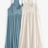 Next Light Blue/Oatmeal Cream Soft Lace Slips 2 Pack