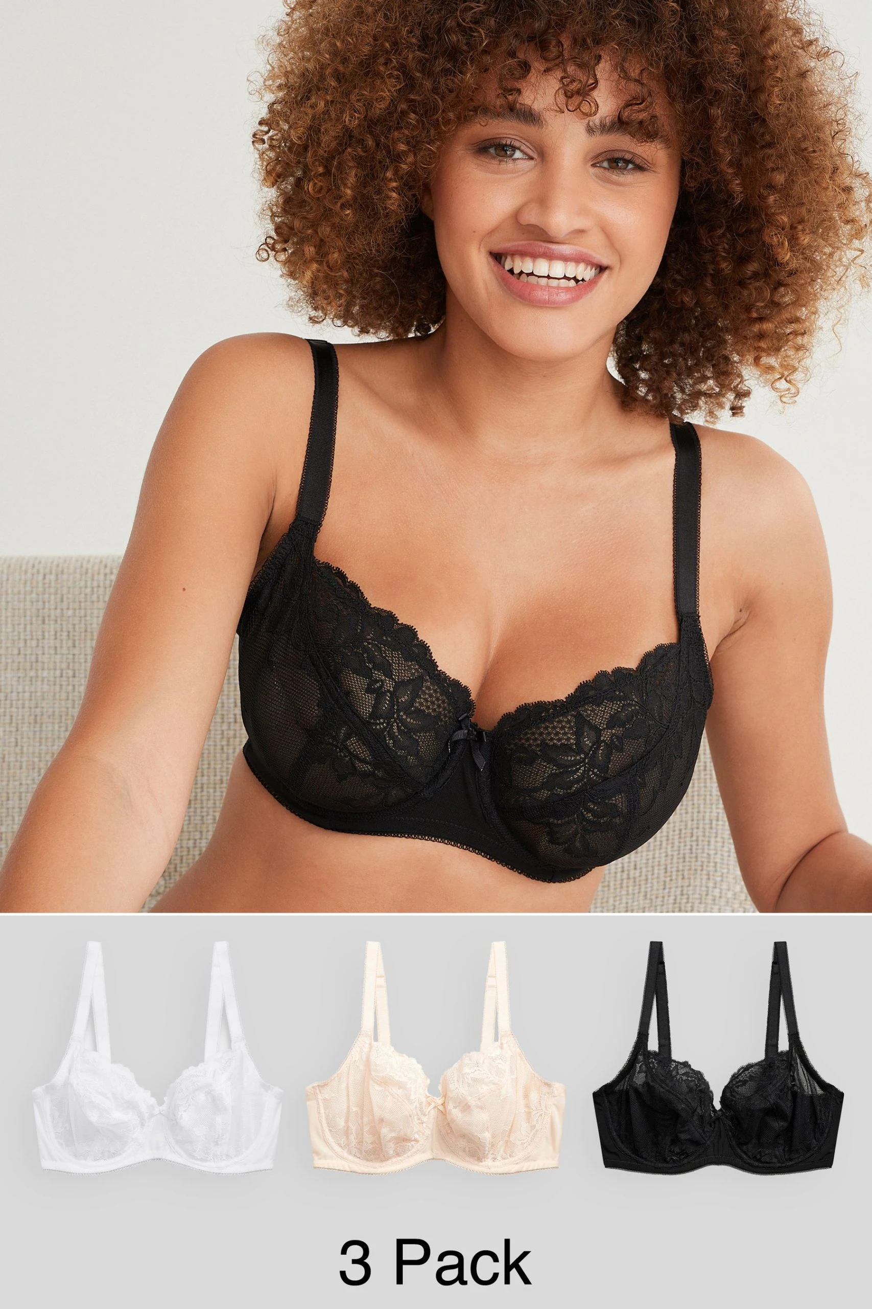 Next DD+ Non Pad Lace Balcony Bras 3 Pack 1 Next DD+ Non Pad Lace Balcony Bras 3 Pack
