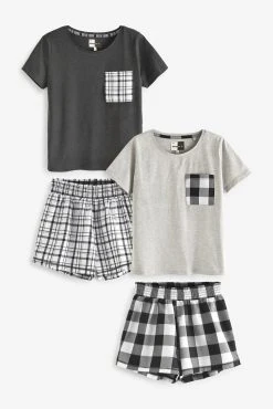 Next Grey/White Check Cotton Short Set Pyjamas