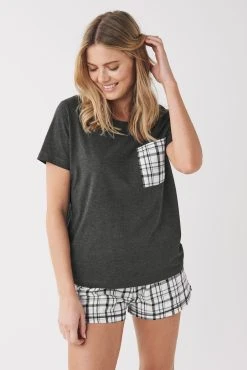 Next Grey/White Check Cotton Short Set Pyjamas -Next shop A08162s6 scaled