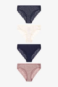 Next Lace Trim Cotton Blend Knickers 4 Pack