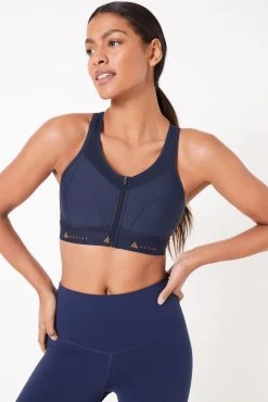 Next Navy Blue Active Sports DD+ Zip Front High Impact Bra