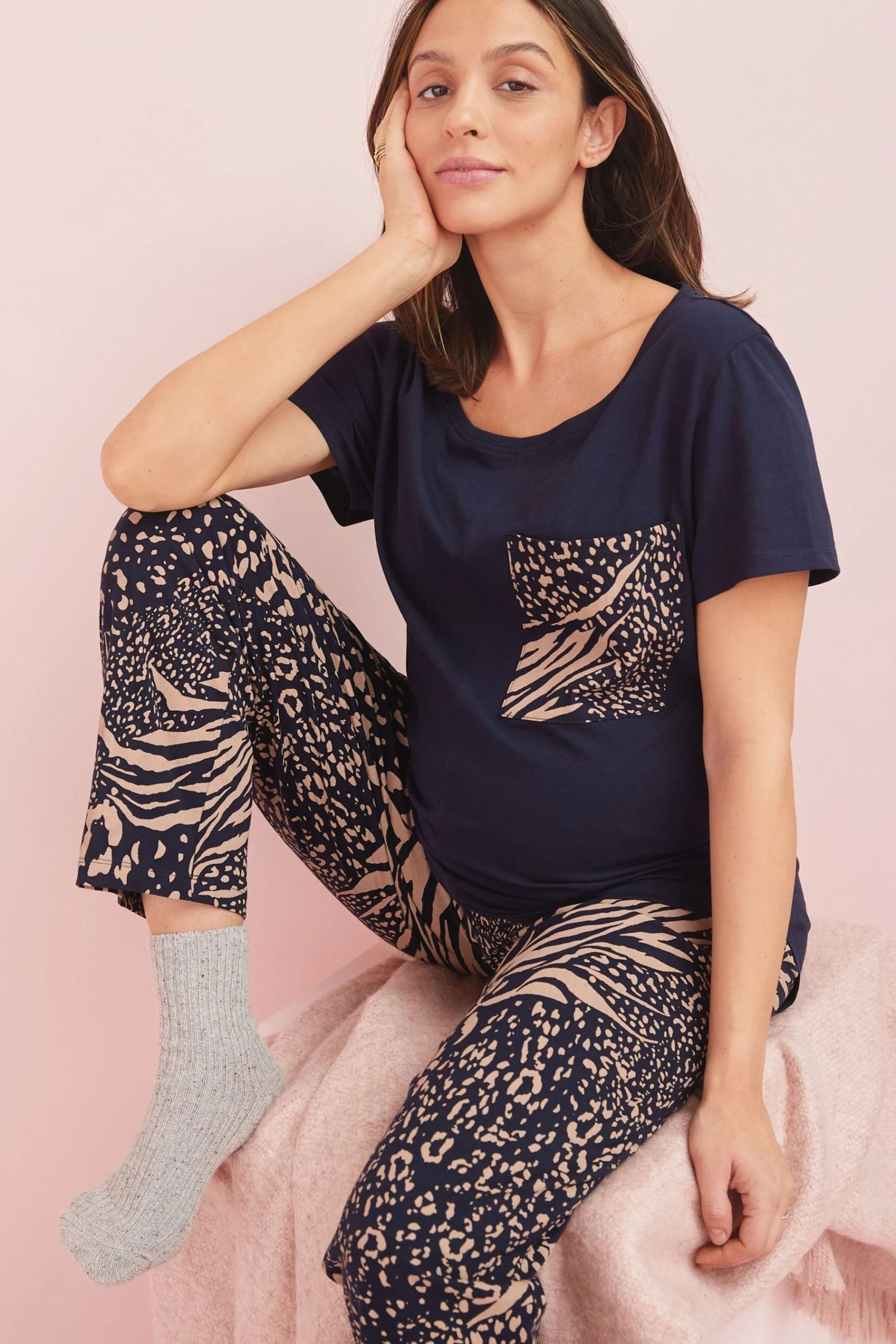 Next Navy Blue Animal Maternity Cotton Short Sleeve Pyjamas 1 Next Navy Blue Animal Maternity Cotton Short Sleeve Pyjamas