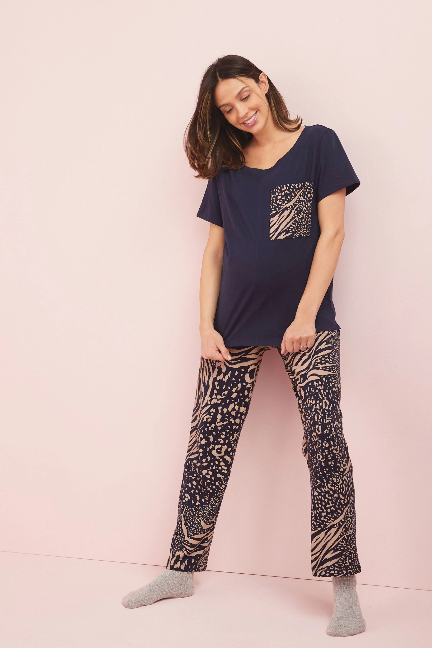 Next Navy Blue Animal Maternity Cotton Short Sleeve Pyjamas 2 Next Navy Blue Animal Maternity Cotton Short Sleeve Pyjamas - Image 2