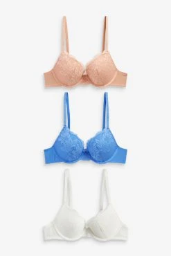 Next Blue/White/Nude Push Up Plunge Lace Bras 3 Pack