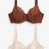 Next Chocolate Brown/Pink DD+ Non Pad Full Cup Lace Detail Bras 2 Pack