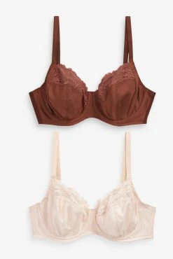 Next Chocolate Brown/Pink DD+ Non Pad Full Cup Lace Detail Bras 2 Pack