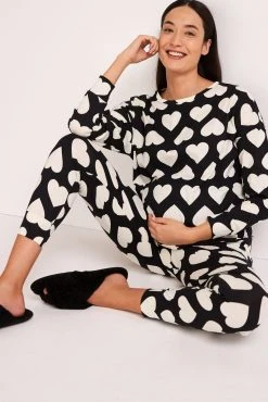 Next Black/White Heart Maternity Cotton Short And Long Pyjamas 2 Pack