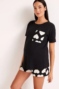 Next Black/White Heart Maternity Cotton Short And Long Pyjamas 2 Pack -Next shop C01 222s3 scaled