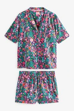 Next Navy Blue Floral Lucy Tiffney Button Through Pyjama Short Set -Next shop C01208s5 scaled