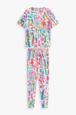 Next Lucy Tiffney White Floral Lucy Tiffney White Floral Short Sleeve Long Leg Pyjamas Set -Next shop C06080s5 scaled