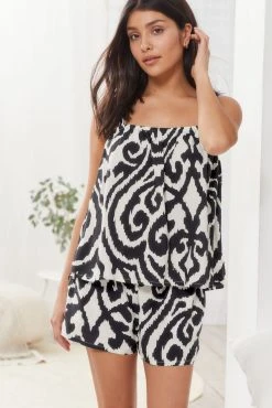 Next Monochrome Abstract Woven Cami Short Pyjama Set