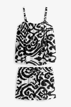 Next Monochrome Abstract Woven Cami Short Pyjama Set -Next shop C14268s6 scaled