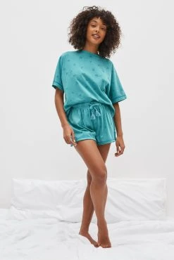 Next Teal Blue Palm Tree Cotton Short Pyjamas Set