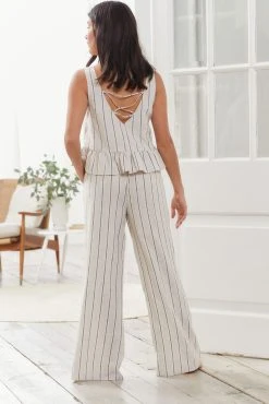 Next Cream Stripe Linen Blend Vest Pyjama Set -Next shop C20 785s3 scaled