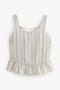 Next Cream Stripe Linen Blend Vest Pyjama Set -Next shop C20 785s9 scaled