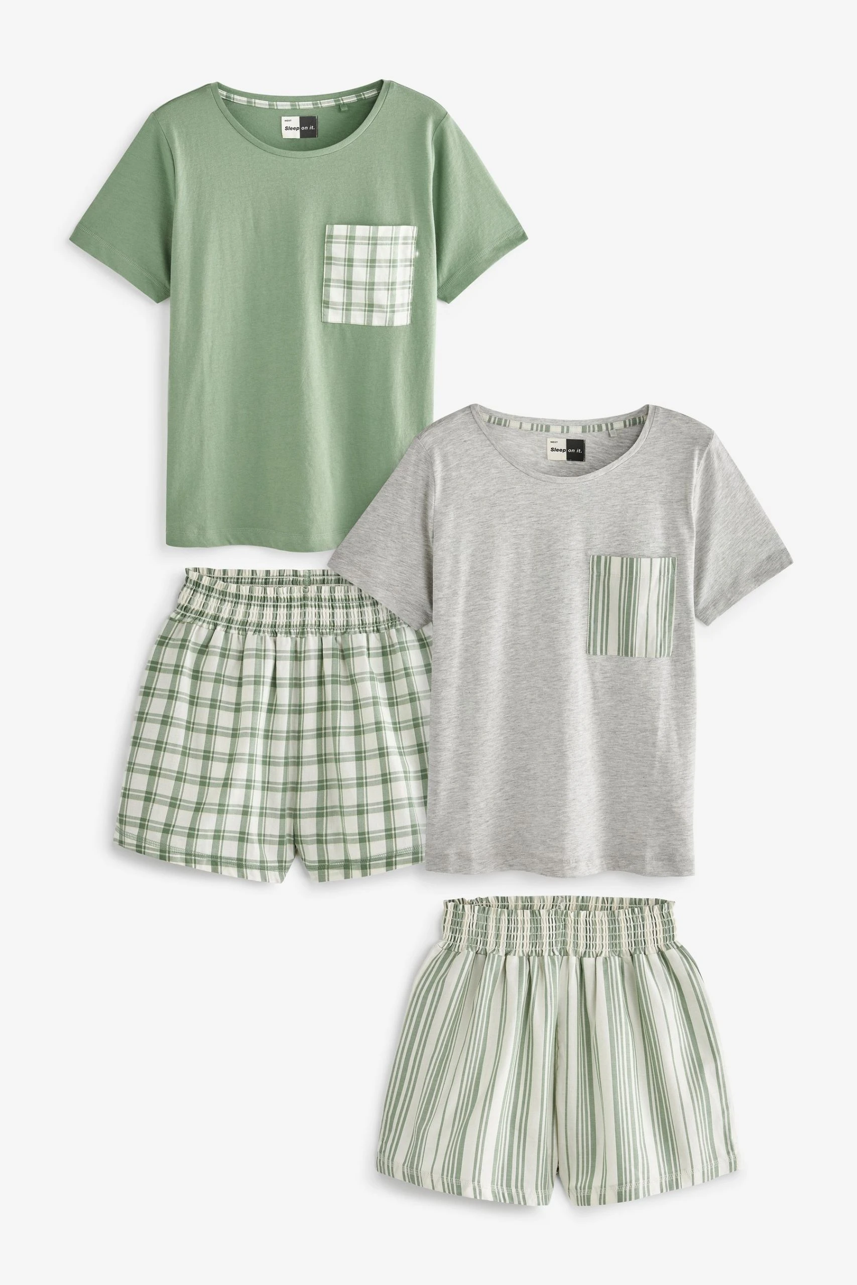 Next Green Cotton Blend Pyjamas 2 Pack 1 Next Green Cotton Blend Pyjamas 2 Pack