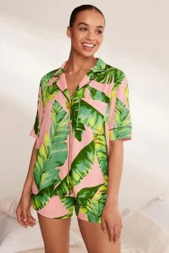 Next Pink Palm Leaf Button Through Short Set Pyjamas