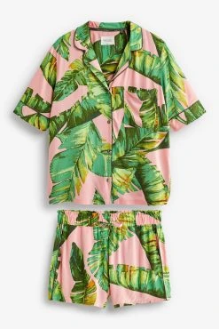 Next Pink Palm Leaf Button Through Short Set Pyjamas -Next shop C22 022s5 scaled