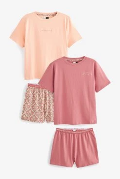 Next Coral Pink Geometric Short Sleeve Pyjama Sets 2 Pack
