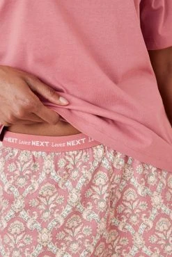 Next Coral Pink Geometric Short Sleeve Pyjama Sets 2 Pack -Next shop C24683s6 scaled