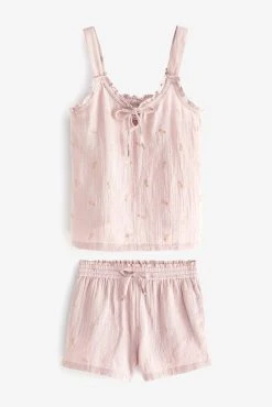Next Pink Pineapple Cotton Crinkle Cami Pyjama Shorts Set -Next shop C27 060s6 scaled